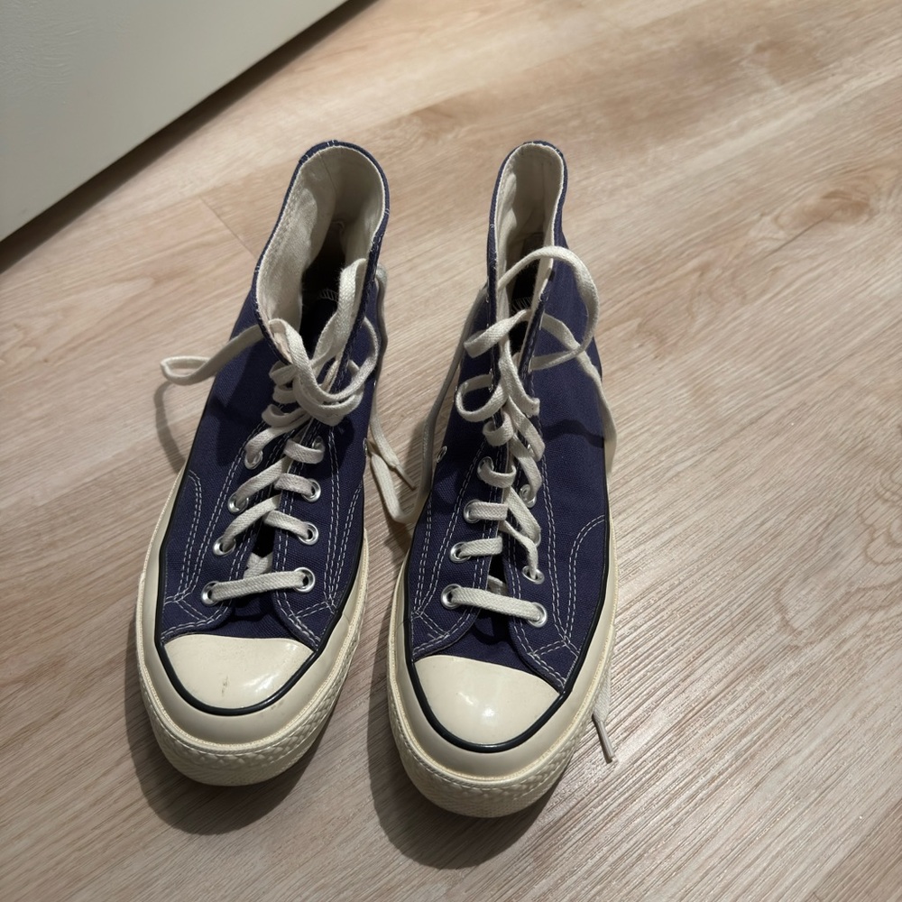 High-Top Canvas Sneakers in Navy with Cream Trim